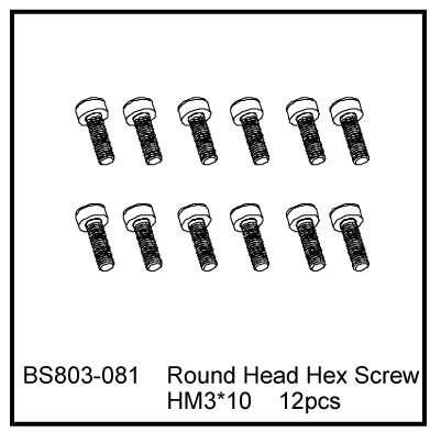 Redcat Racing BS803-081 Column Head Machine Hex Screw (3*10mm) - RedcatRacing.Toys